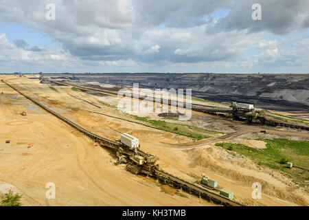 Parts of Garzweiler surface mine, RWE Power, shot from observation deck Jackerath viewpoint, view into the opencast mining, lignite pit, Germany, Euro Stock Photo