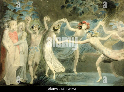 Oberon, Titania and Puck with Fairies Dancing circa 1786, William Blake Stock Photo