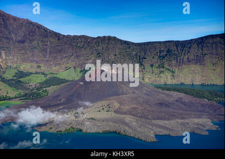 Volcano crater lake of Mount Rinjani Lombok Indonesia