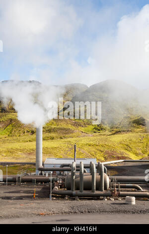 The Hellisheidi geothermal power plant in Iceland.  The geothermal power plant supplies electricity to the city of Reykjavik. Stock Photo