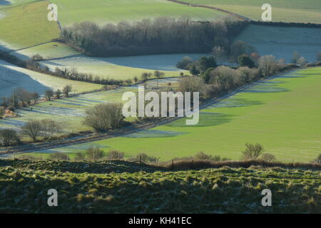 View from Maiden Castle, Dorset, Looking South Stock Photo