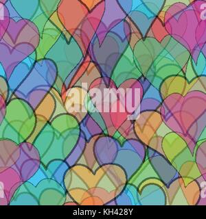 abstract vector colored valentine seamless with doodle hearts - red, orange, yellow, green, blue, purple and violet Stock Vector