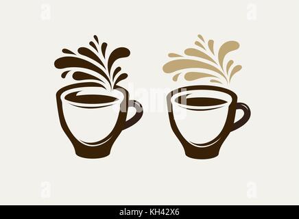 Cafe, coffeehouse logo or emblem. Cup of coffee, espresso, tea, hot drink symbol. Vector illustration Stock Vector