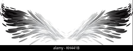 Abstract wings, black and white, vector illustration isolated on white background Stock Vector