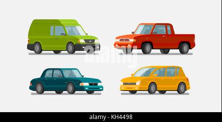 Cars, icons set. Transport, transportation, vehicle concept. Vector illustration Stock Vector