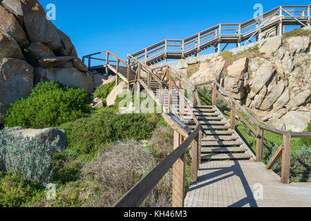 Staircase leading up the granite rock wall enabling easy to reach to the Granite Island top section. Part of the Fleurieu Peninsula. Stock Photo