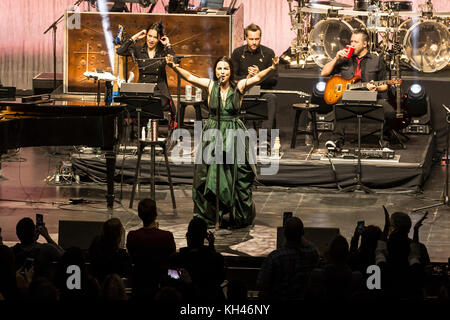 New York, NY - November 10, 2017: Evanescence rock band singer Amy Lee curtain call at Kings Theater of Brooklyn Stock Photo