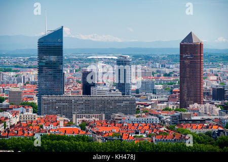 High Angle View of the Skyscrpaers of the Lyon Business District La Part Dieu, Lyon France Stock Photo