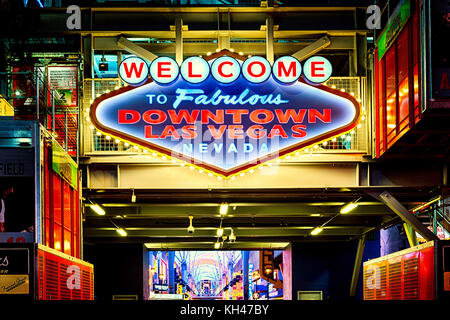 Low Angle view of a Neon Sign at Night at the, Fremont Street, Las Vegas, Nevada Stock Photo