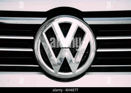 Batumi, Georgia - September 7, 2017: Close View Of Grungy Logo Logotype Sign Of Volkswagen On Car. Stock Photo