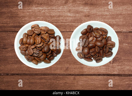 variety of tea in strands and coffee beans on rustic wooden background Stock Photo