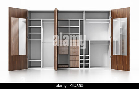 Empty wardrobe isolated on white background. 3D illustration. Stock Photo