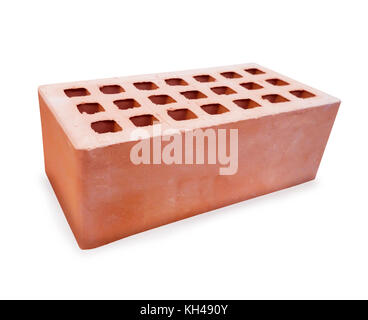 Modern new red aerated concrete brick isolated over white Stock Photo