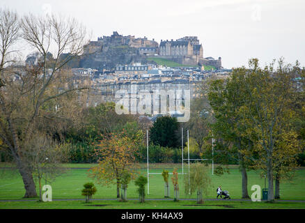 A view of Edinburgh castle from Inverleith Park, Edinburgh. Stock Photo