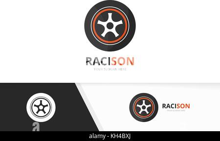 Vector wheel logo combination. Tire and car symbol or icon. Unique tyre and service logotype design template. Stock Vector