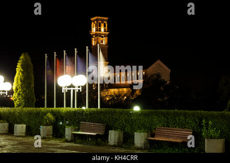 Cathedral of Saint Mother Teresa in Pristina at night. Stock Photo