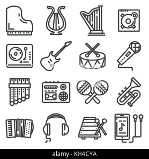 vector line music icons set on white background Stock Vector