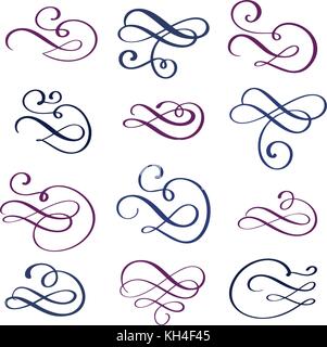 Vector set of calligraphic design elements and page decorations. Elegant collection of hand drawn swirls and curls for your design Stock Vector