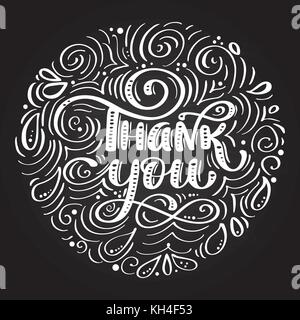 Thank You handwritten inscription. Hand drawn lettering. Thank You calligraphy on a chalkboard in the form of a circle Stock Vector