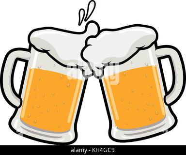 Beer toasting. Vector illustration of two beer mugs. Stock Vector