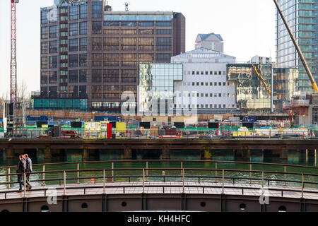 London, UK - November 24, 2017 - New development construction site on Bank Street at South Dock in Canary Wharf Stock Photo