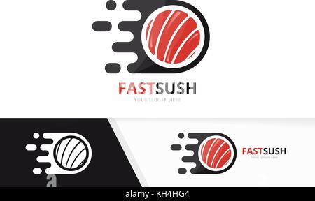 Vector fast sushi logo combination. Speed japanese food symbol or icon. Unique seafood and digital logotype design template. Stock Vector