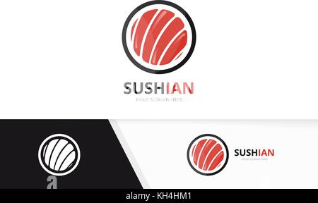 Vector sushi logo combination. Japanese food and roll symbol or icon. Unique seafood logotype design template. Stock Vector