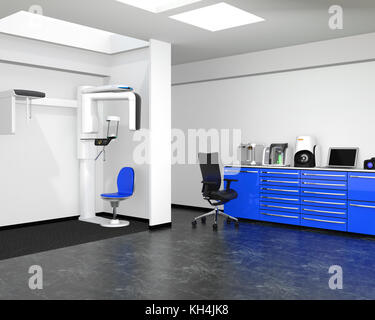 Dental clinic interior with Con-Beam CT and CADCAM system. 3D rendering image. Stock Photo