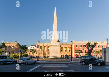 Obelish in the center of Ciutadella in Menorca Stock Photo
