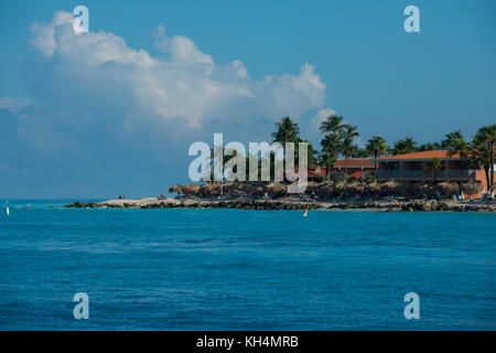 Caribbean, Leeward Islands, Aruba (part of the ABC Islands), Oranjestad. West Coast view of Aruba coastline. Stock Photo