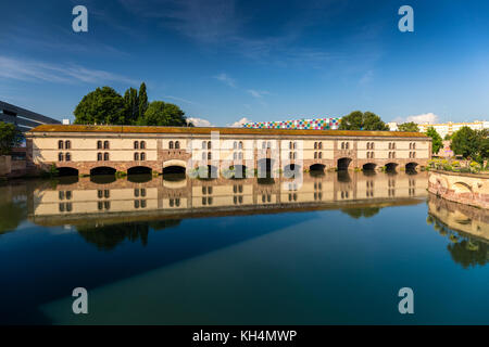 Medieval bridge Barrage Vauban in Strasbourg, Alsace, France under the blue sky. View from Ponts Couverts. Stock Photo