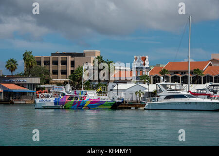 Caribbean, Leeward Islands, Aruba (part of the ABC Islands), Oranjestad. Cruise ship port. Stock Photo