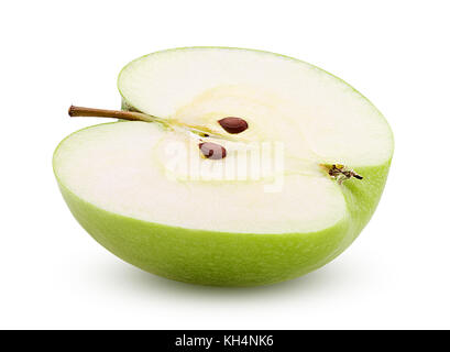 Green apple cut in half isolated on white background Clipping Path Stock Photo