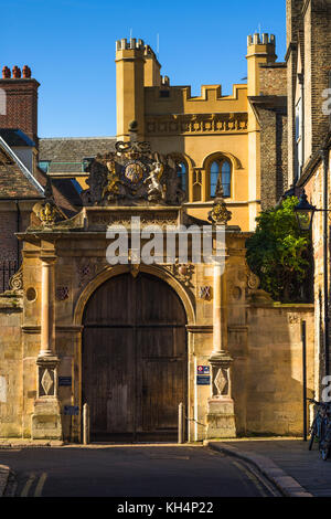 Trinity Lane leading to Clare College gatehouse, Cambridge University, England UK Stock Photo