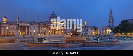London - panorama of Trafalgar square at dusk. Stock Photo