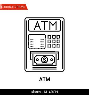 ATM Icon. Thin Line Vector Illustration - Adjust stroke weight - Expand to any Size - Easy Change Colour - Editable Stroke - Pixel Perfect Stock Vector
