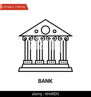 Bank Icon. Thin Line Vector Illustration - Adjust stroke weight - Expand to any Size - Easy Change Colour - Editable Stroke - Pixel Perfect Stock Vector