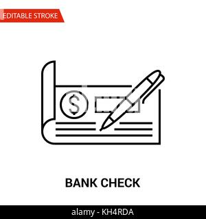 Bank Check Icon. Thin Line Vector Illustration - Adjust stroke weight - Expand to any Size - Easy Change Colour - Editable Stroke - Pixel Perfect Stock Vector
