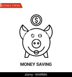 Money Saving Icon. Thin Line Vector Illustration - Adjust stroke weight - Expand to any Size - Easy Change Colour - Editable Stroke - Pixel Perfect Stock Vector