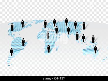 Businessman icon from different country standing on map, Modern dotted world map for connection concept and infographics design template. Vector Icon  Stock Vector