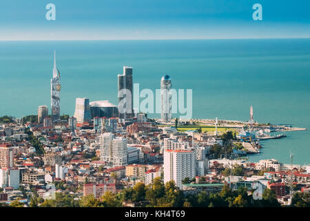 Batumi, Adjara, Georgia. Aerial View Of Urban Cityscape At Sunny Summer Day. Black Sea Technological University, Hotel, Residential House And Alphabet Stock Photo