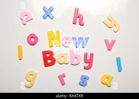 new baby spelt in magnet letters Stock Photo
