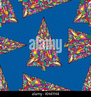 Christmas trees pattern. Abstract Xmas bright seamless background. Winter holidays vector texture for wallpaper, wrapping paper, textile design, surface, fabric. Stock Vector