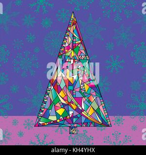 Christmas tree vector illustration in modern style. Hand drawn New Year background. Winter holidays card. Stock Vector
