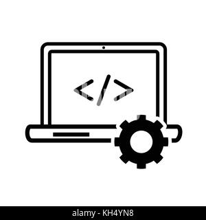 Computer programming icon, iconic symbol on white background, for Technology sign concept. Vector Iconic Design. Stock Vector