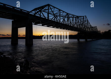 Browns Bridge was built in 1955 over the Chattahoochee River on Lake Lanier.  It replace a low water bridge that was covered by the lake.  Lake Sidney Lanier was created between 1950 to 1957 and is formed primarily by the waters of the Chattahoochee and Chestatee Rivers.  The lake covers 38.000 acres and has over 690 miles of shoreline.  The lake is named after the poet Sidney Lanier. Stock Photo