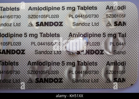 Amlodipine tablet, treatment for high blood pressure. Stock Photo