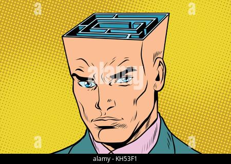 head maze man thinks. Pop art retro vector illustration Stock Vector