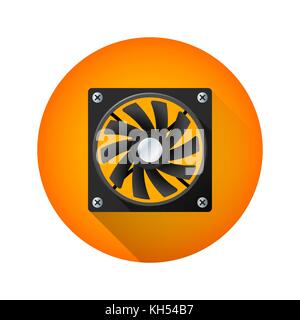 vector colorful flat design computer air fan cooler device illustration with long shadow isolated circle orange icon on white background Stock Vector