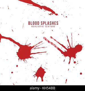 vector monochrome red realistic blood splashes and splatters realistic texture set isolated on white background Stock Vector